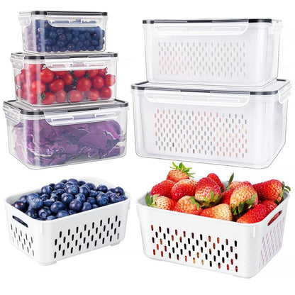 🥬🔥MCOIKY®Multi-Size Fridge Organizers and Storage - Stackable Produce Saver Containers with Removable Colander, BPA-Free Fresh Keeper for Fruit, Veggies & Berries