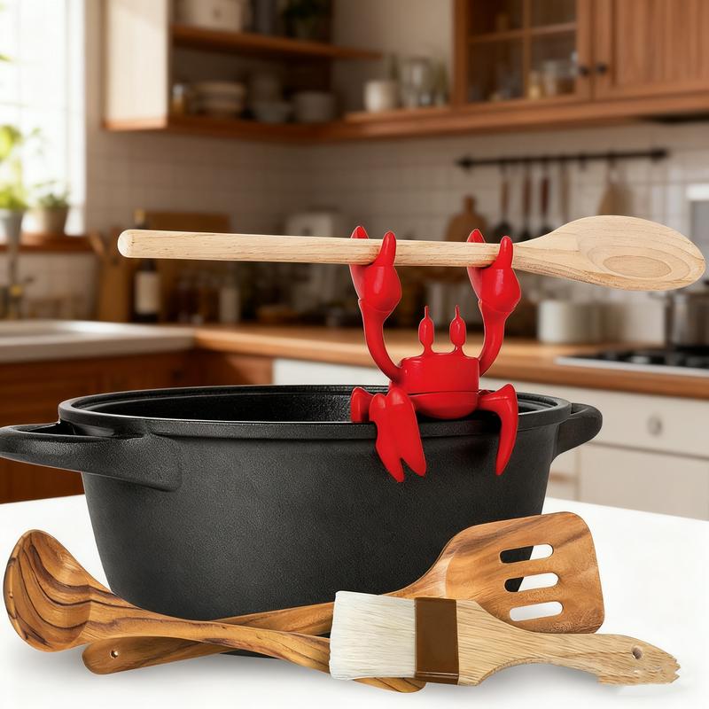 🦀✨MCOIKY®Cute Crab Silicone Utensil Rest & Pot Clip - 2-in-1 Heat Resistant Spoon Holder & Steam Releaser | BPA-Free Fun Kitchen Gadgets