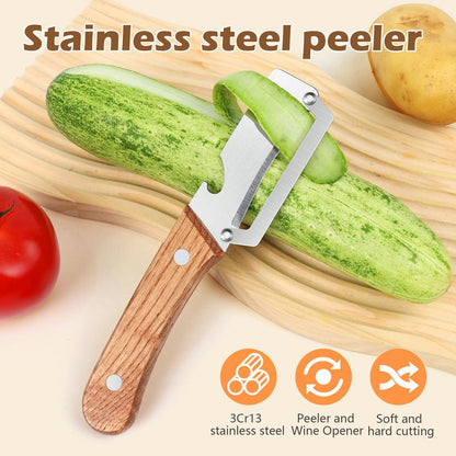 🔥MCOIKY®Effortless Premium 2-in-1 Fruit & Veggie Peeler with Bottle Opener - Ultra-Sharp Stainless Steel & Ergonomic Non-Slip Grip