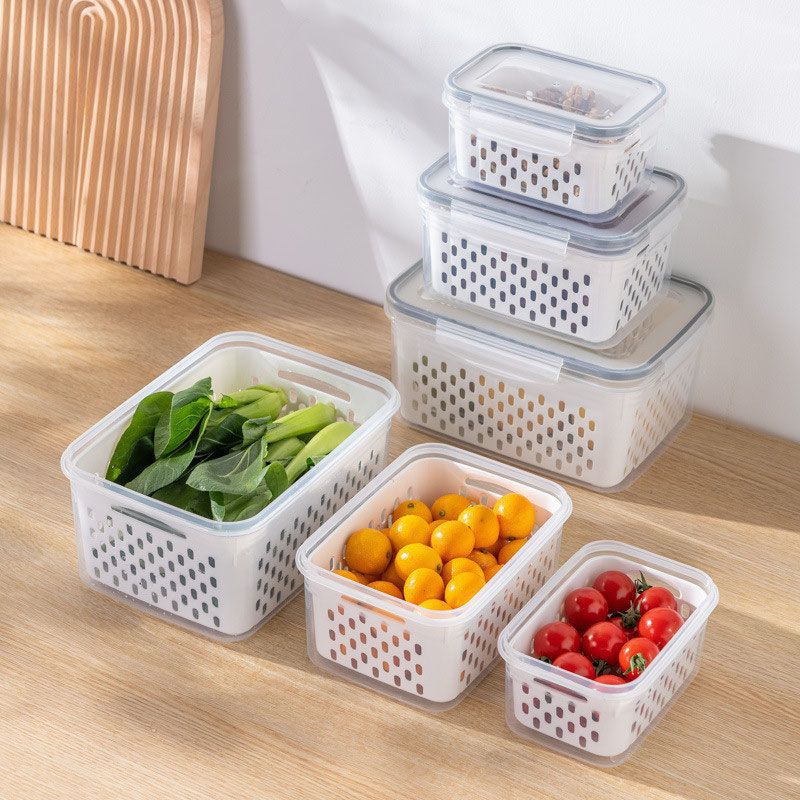 🥬🔥MCOIKY®Multi-Size Fridge Organizers and Storage - Stackable Produce Saver Containers with Removable Colander, BPA-Free Fresh Keeper for Fruit, Veggies & Berries