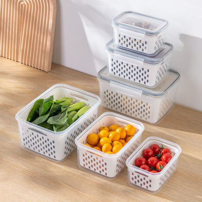 🥬🔥MCOIKY®Multi-Size Fridge Organizers and Storage - Stackable Produce Saver Containers with Removable Colander, BPA-Free Fresh Keeper for Fruit, Veggies & Berries