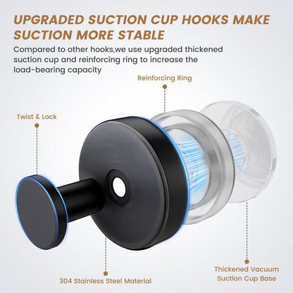 ✨MCOIKY®Heavy Duty Vacuum Suction Cup Hooks | No-Drill Waterproof 304 Stainless Steel Towel Hooks for Bathroom, Shower Glass, Kitchen & Wreaths