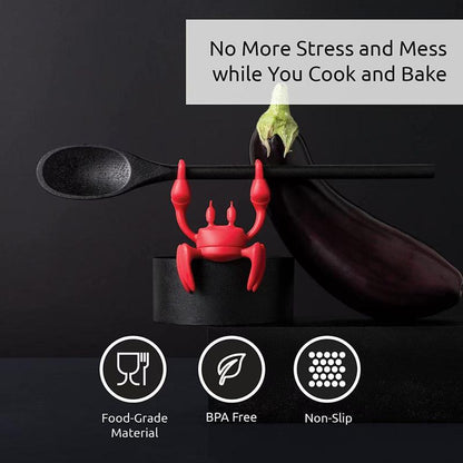 🦀✨MCOIKY®Cute Crab Silicone Utensil Rest & Pot Clip - 2-in-1 Heat Resistant Spoon Holder & Steam Releaser | BPA-Free Fun Kitchen Gadgets