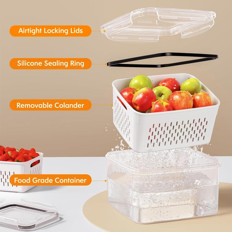🥬🔥MCOIKY®Multi-Size Fridge Organizers and Storage - Stackable Produce Saver Containers with Removable Colander, BPA-Free Fresh Keeper for Fruit, Veggies & Berries
