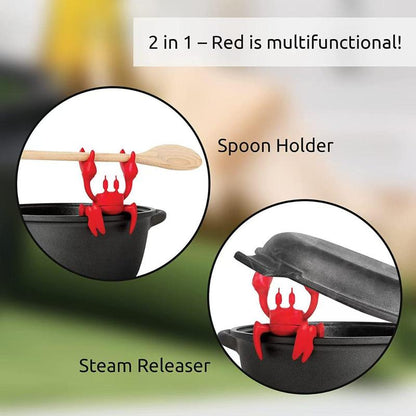 🦀✨MCOIKY®Cute Crab Silicone Utensil Rest & Pot Clip - 2-in-1 Heat Resistant Spoon Holder & Steam Releaser | BPA-Free Fun Kitchen Gadgets