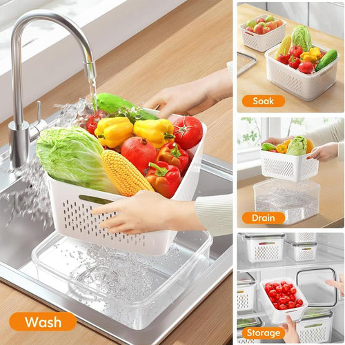 🥬🔥MCOIKY®Multi-Size Fridge Organizers and Storage - Stackable Produce Saver Containers with Removable Colander, BPA-Free Fresh Keeper for Fruit, Veggies & Berries