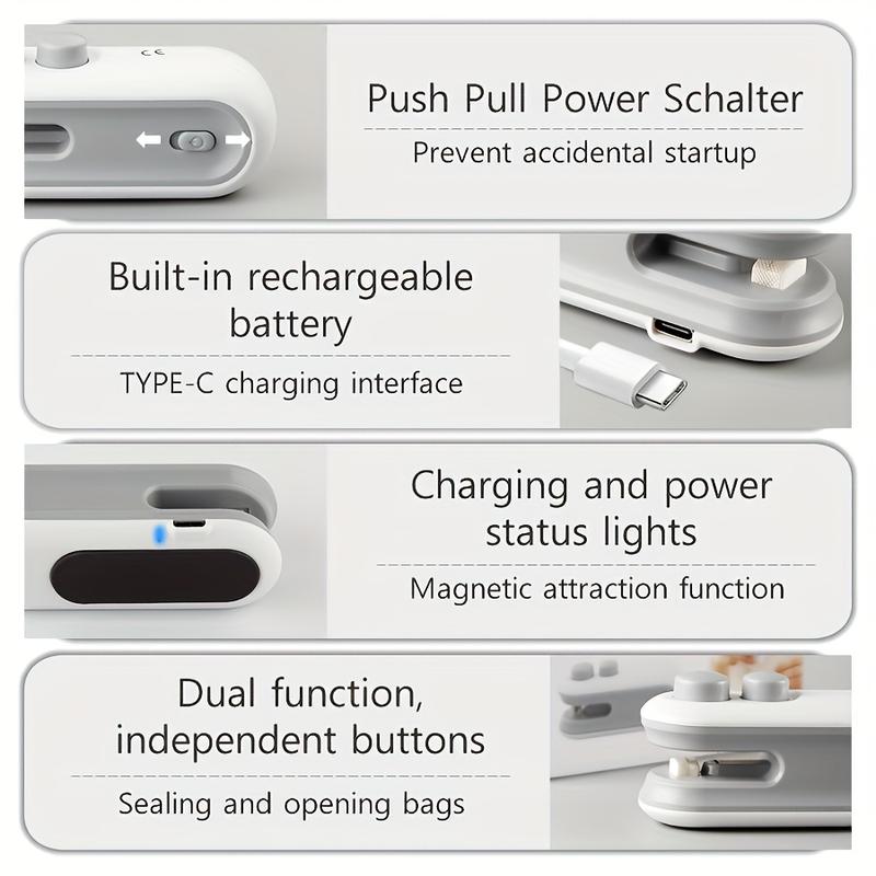 🔥🧲MCOIKY® 2-in-1 Mini Bag Sealer & Cutter | USB-C Rechargeable Portable Heat Sealer with Magnetic Base - Handheld Food Preserver 🍟
