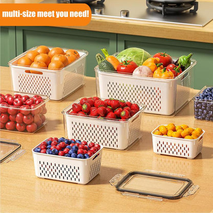 🥬🔥MCOIKY®Multi-Size Fridge Organizers and Storage - Stackable Produce Saver Containers with Removable Colander, BPA-Free Fresh Keeper for Fruit, Veggies & Berries