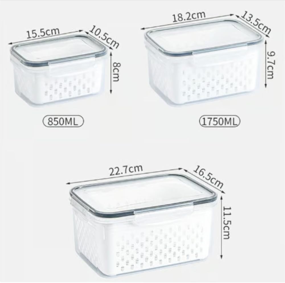 🥬🔥MCOIKY®Multi-Size Fridge Organizers and Storage - Stackable Produce Saver Containers with Removable Colander, BPA-Free Fresh Keeper for Fruit, Veggies & Berries