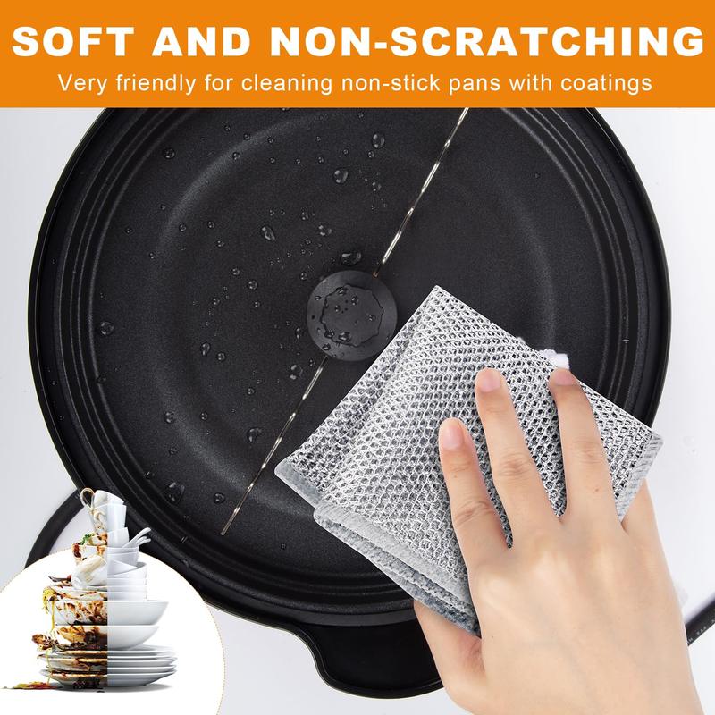 ✨🔥MCOIKY®Multipurpose Double-Layer Silver Dishcloth Set (5-Pack) | Heavy Duty Non-Scratch Scrubbing Cloths for Kitchen, Sinks & Pans, Eco-Friendly Reusable Cleaning Kit