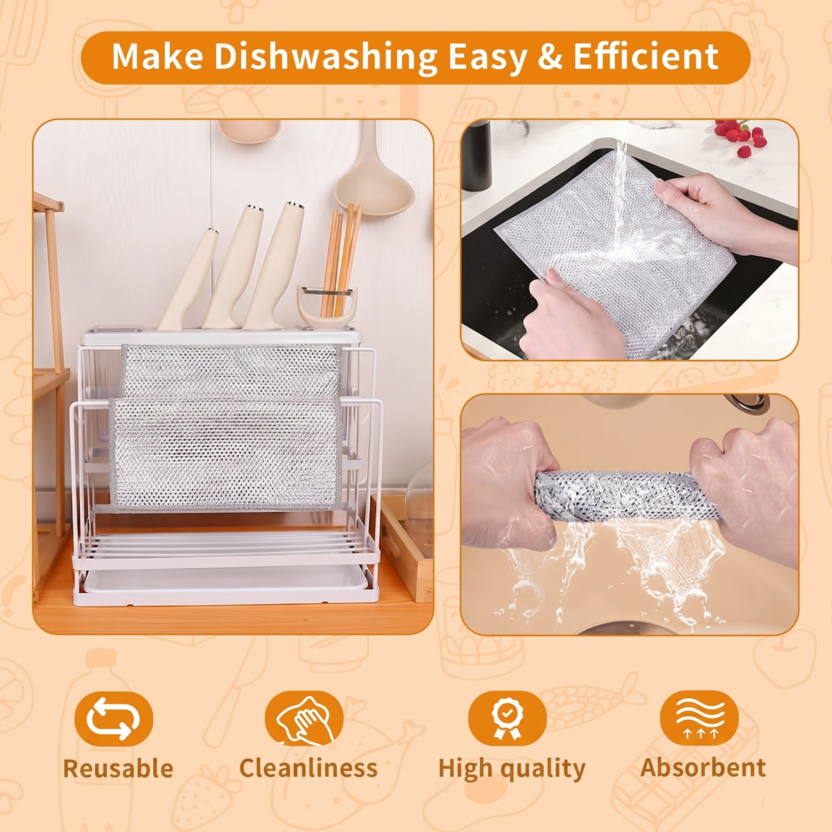 ✨🔥MCOIKY®Multipurpose Double-Layer Silver Dishcloth Set (5-Pack) | Heavy Duty Non-Scratch Scrubbing Cloths for Kitchen, Sinks & Pans, Eco-Friendly Reusable Cleaning Kit