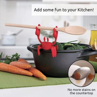 🦀✨MCOIKY®Cute Crab Silicone Utensil Rest & Pot Clip - 2-in-1 Heat Resistant Spoon Holder & Steam Releaser | BPA-Free Fun Kitchen Gadgets