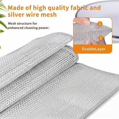 ✨🔥MCOIKY®Multipurpose Double-Layer Silver Dishcloth Set (5-Pack) | Heavy Duty Non-Scratch Scrubbing Cloths for Kitchen, Sinks & Pans, Eco-Friendly Reusable Cleaning Kit